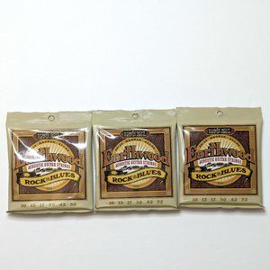 New 3-Pack Ernie Ball Earthwood Rock & Blues acoustic guitar strings 10-52